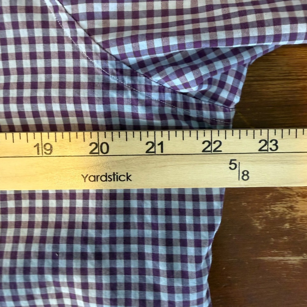 Sid Mashburn Button Up Men M Purple Gingham Spread Collar Long Sleeve Shirt FLAW - Picture 6 of 11